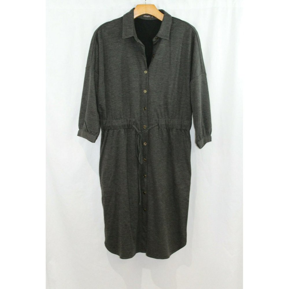 J McLaughlin Womens Grey Wool Blend Button Front 3/4 Sleeve Shirt Dress M - Picture 1 of 7